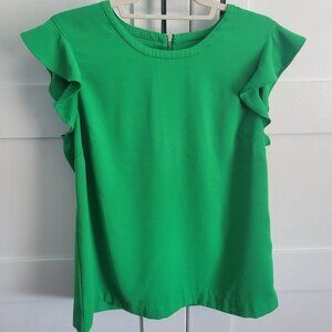 EUC J.Crew Factory Green Flutter/Ruffle Sleeve Blouse